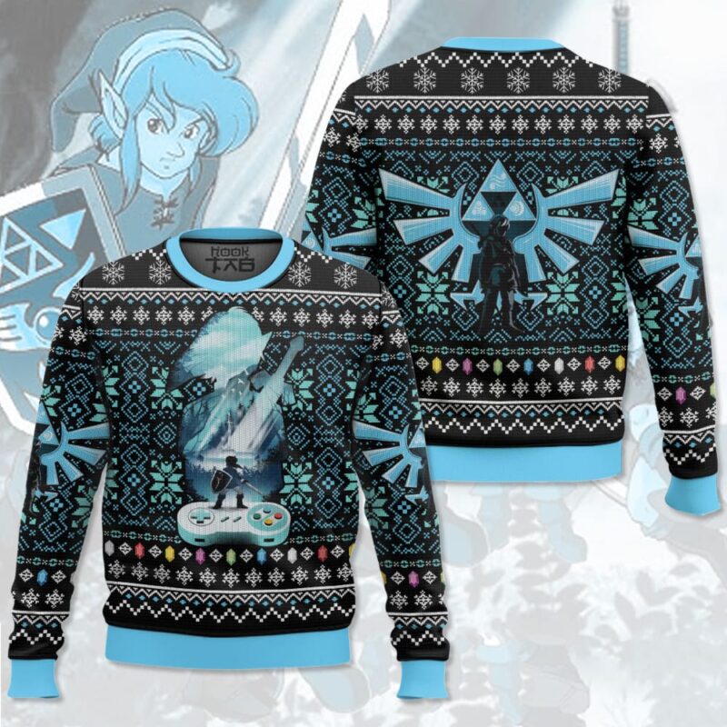 Hooktab Blue Rupee The Legend Of Zelda Hero Ugly Christmas Sweater Hooktab Blue Rupee The Legend Of Zelda Hero Ugly Christmas Sweater