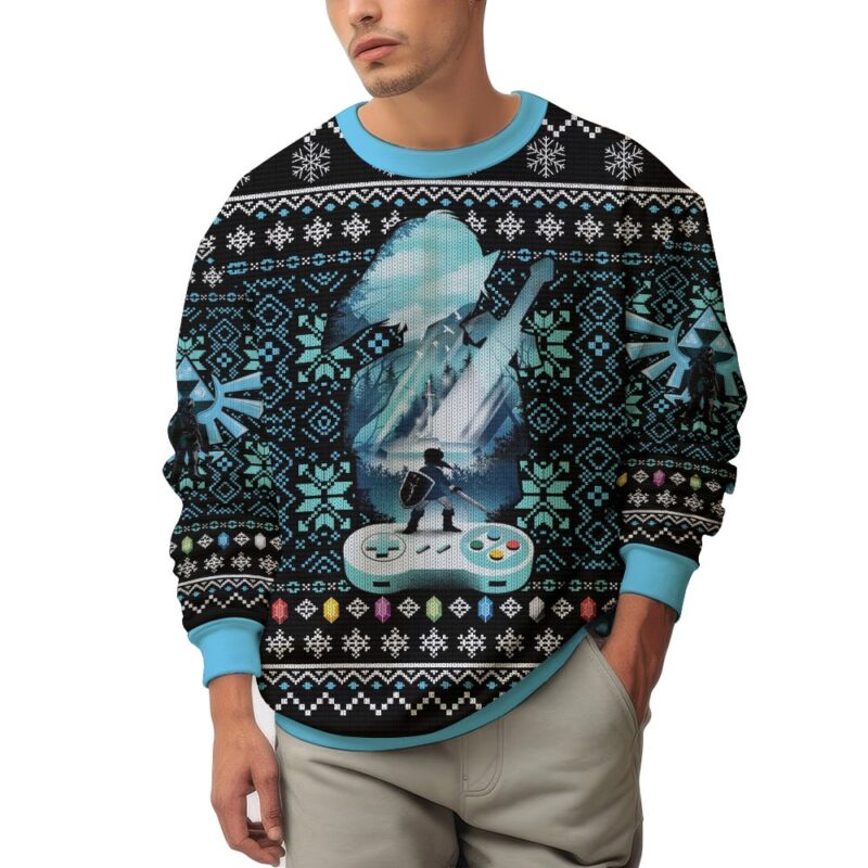 Hooktab Blue Rupee The Legend Of Zelda Hero Ugly Christmas Sweater Hooktab Blue Rupee The Legend Of Zelda Hero Ugly Christmas Sweater