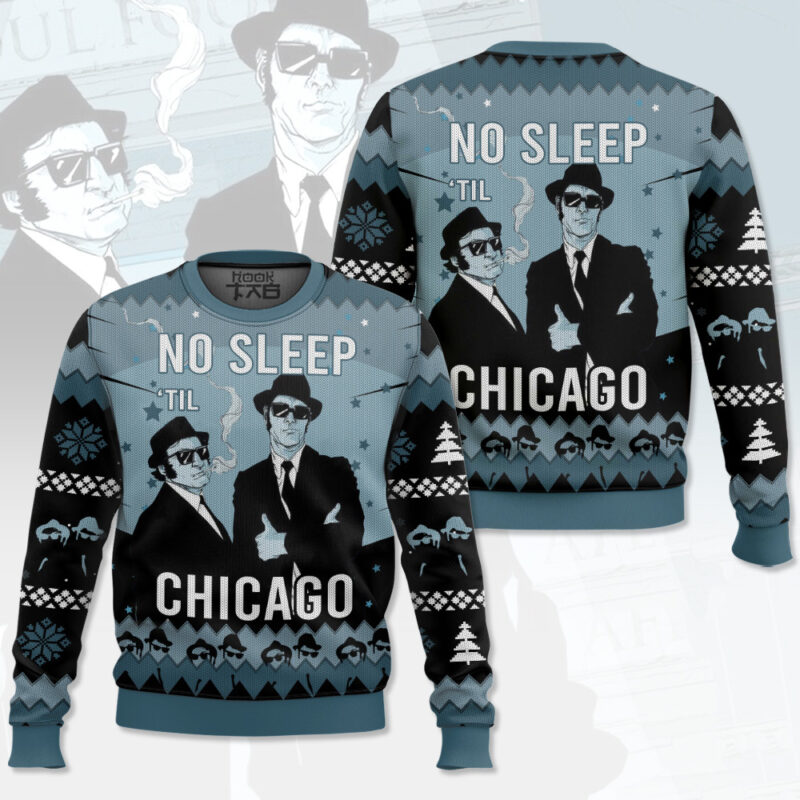 Hooktab Blues Brothers No Sleep Til Chicago Ugly Christmas Sweater Hooktab Blues Brothers No Sleep Til Chicago Ugly Christmas Sweater