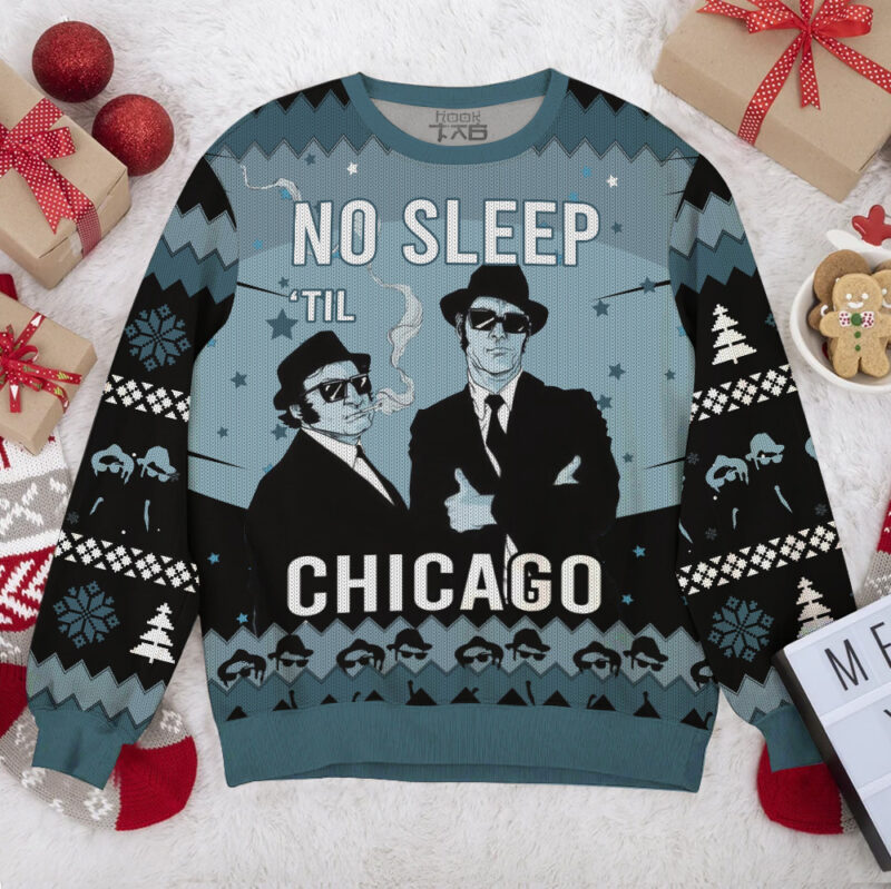 Hooktab Blues Brothers No Sleep Til Chicago Ugly Christmas Sweater Hooktab Blues Brothers No Sleep Til Chicago Ugly Christmas Sweater