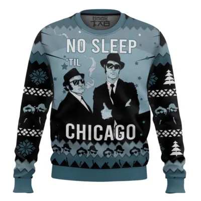 Hooktab Blues Brothers No Sleep Til Chicago Ugly Christmas Sweater