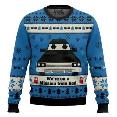 Hooktab Blues Brothers We're On A Mission From God Ugly Christmas Sweater