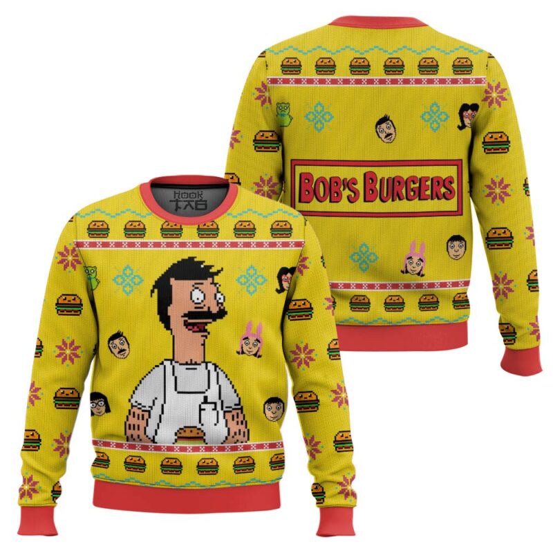 Hooktab Bob Belcher Bob's Burgers Ugly Christmas Sweater Hooktab Bob Belcher Bob's Burgers Ugly Christmas Sweater