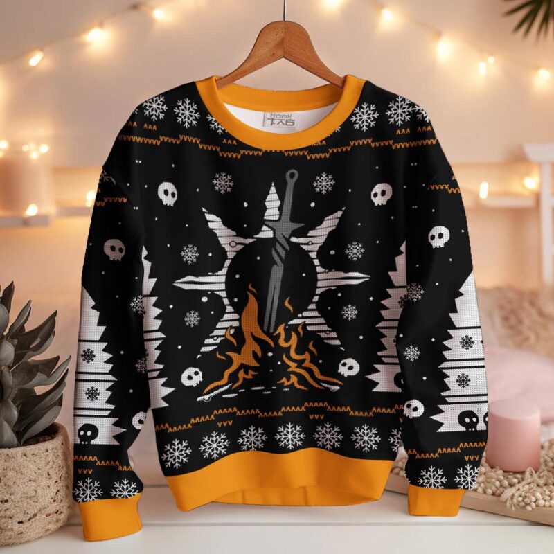 Hooktab Bonfires Dark Souls Ugly Christmas Sweater Hooktab Bonfires Dark Souls Ugly Christmas Sweater