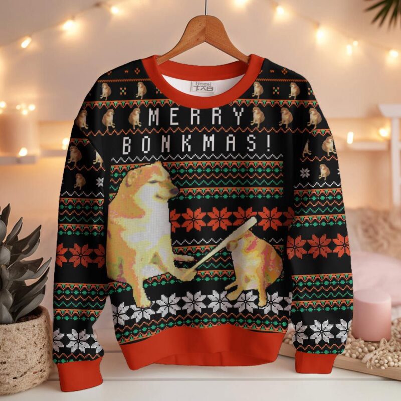 Hooktab Bonkmas Cheems Doge Meme Ugly Christmas Sweater Hooktab Bonkmas Cheems Doge Meme Ugly Christmas Sweater