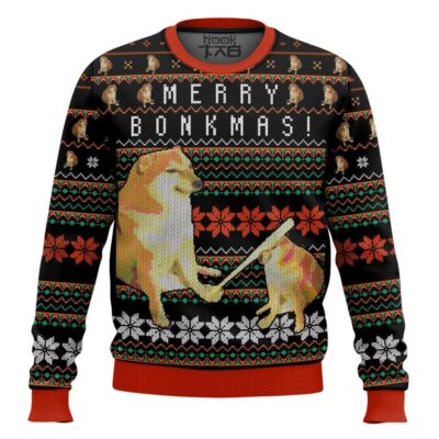 Hooktab Bonkmas Cheems Doge Meme Ugly Christmas Sweater