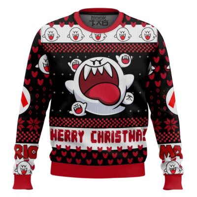 Hooktab Boo Mario Bros Ugly Christmas Sweater