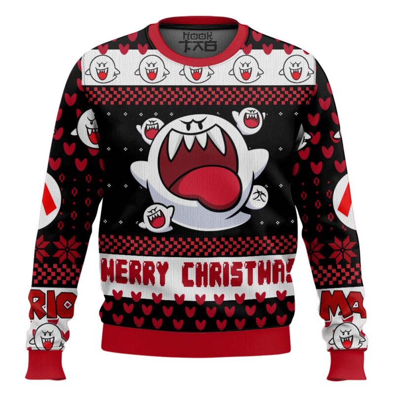 Hooktab Boo Mario Bros Ugly Christmas Sweater