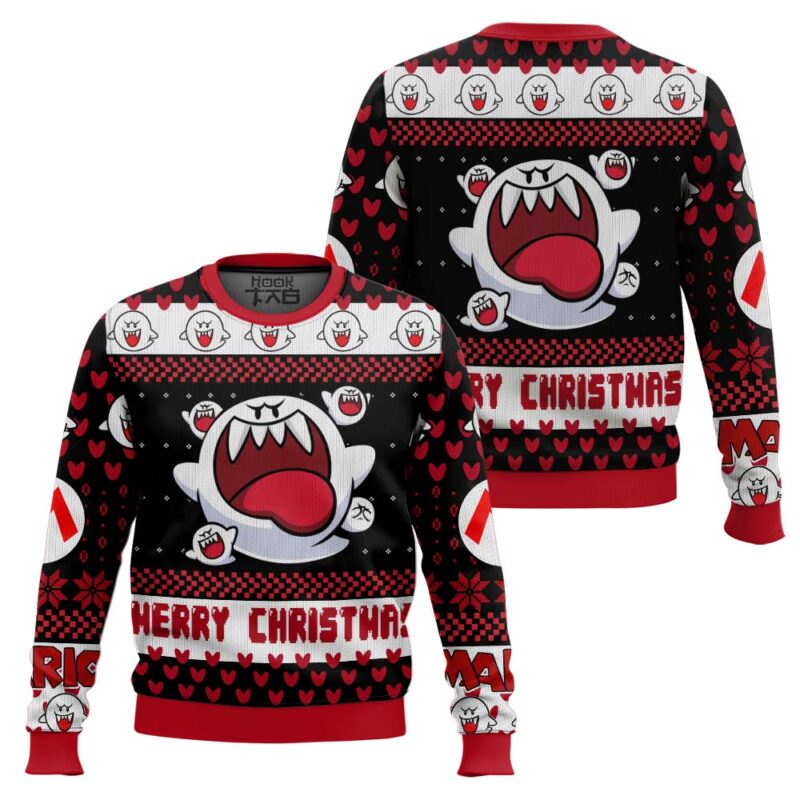 Hooktab Boo Mario Bros Ugly Christmas Sweater Hooktab Boo Mario Bros Ugly Christmas Sweater