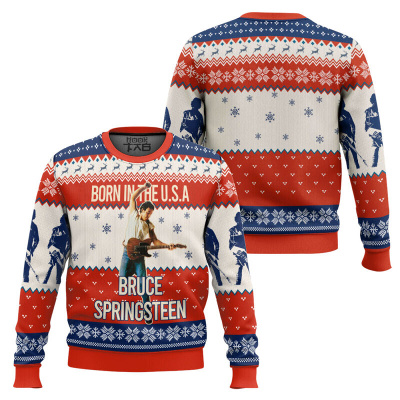 Hooktab Born In USA Bruce Springsteen Ugly Christmas Sweater Hooktab Born In USA Bruce Springsteen Ugly Christmas Sweater