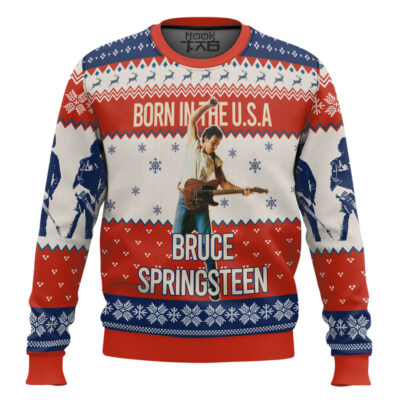 Hooktab Born In USA Bruce Springsteen Ugly Christmas Sweater