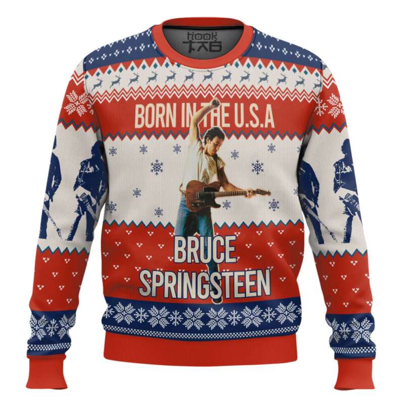 Hooktab Born In USA Bruce Springsteen Ugly Christmas Sweater