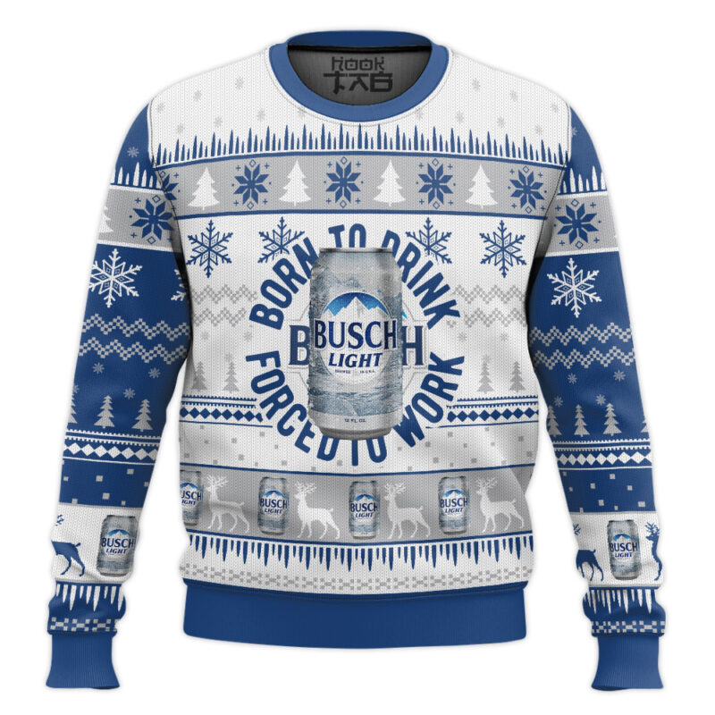 Hooktab Born To Drink Busch Light Ugly Christmas Sweater