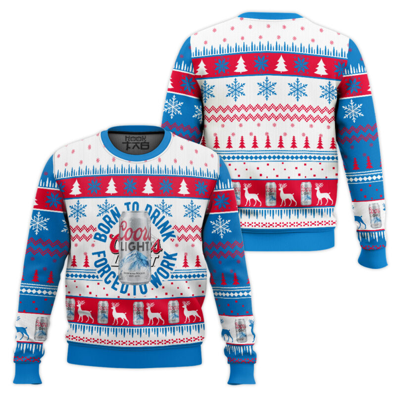 Hooktab Born To Drink Coors Light Ugly Christmas Sweater Hooktab Born To Drink Coors Light Ugly Christmas Sweater