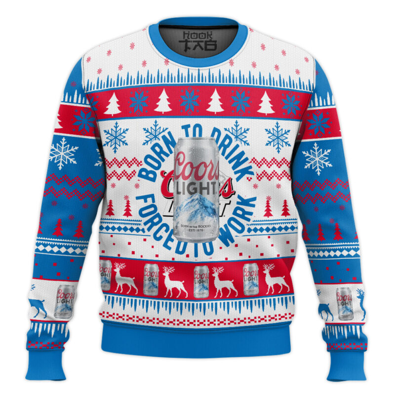 Hooktab Born To Drink Coors Light Ugly Christmas Sweater
