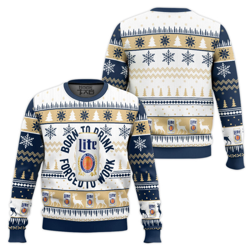 Hooktab Born To Drink Miller Lite Ugly Christmas Sweater Hooktab Born To Drink Miller Lite Ugly Christmas Sweater