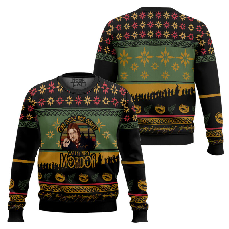 Hooktab Boromir One Does Not Simply Walk Into Mordor The Lord Of The Rings Ugly Christmas Sweater Hooktab Boromir One Does Not Simply Walk Into Mordor The Lord Of The Rings Ugly Christmas Sweater