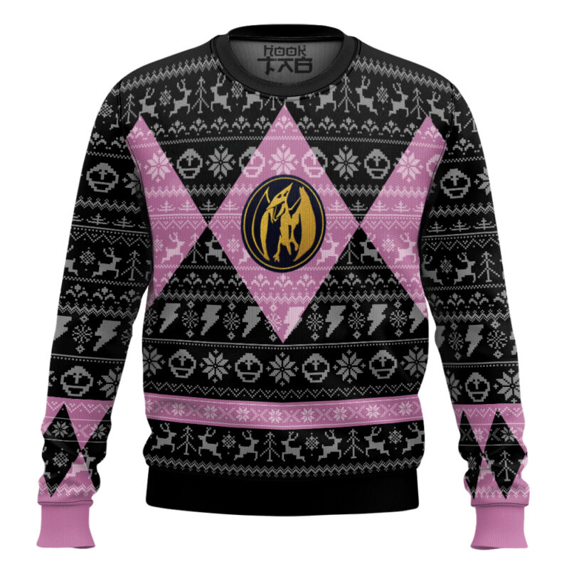 Hooktab Bow Of Darkness Pink Power Ranger Ugly Christmas Sweater Hooktab Bow Of Darkness Pink Power Ranger Ugly Christmas Sweater