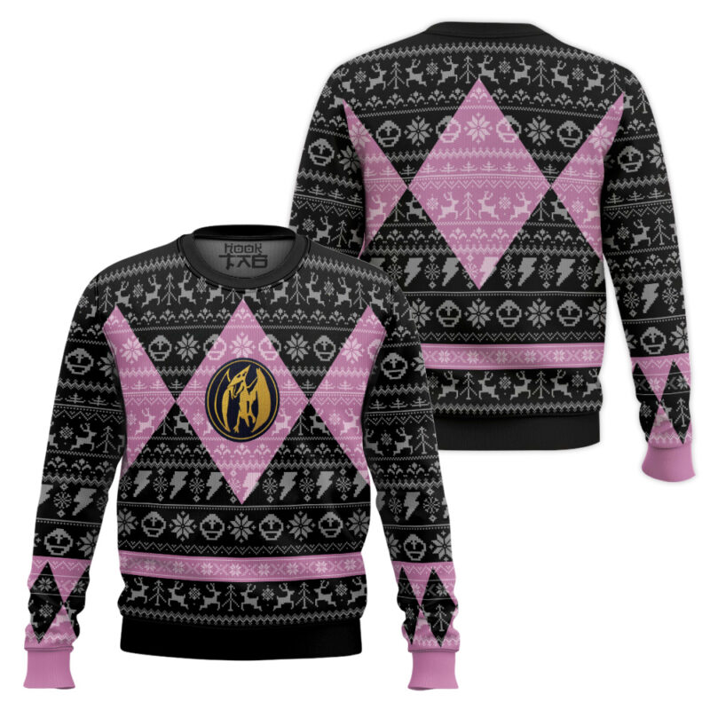 Hooktab Bow Of Darkness Pink Power Ranger Ugly Christmas Sweater Hooktab Bow Of Darkness Pink Power Ranger Ugly Christmas Sweater