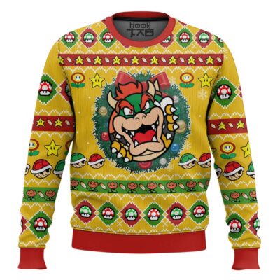 Hooktab Bowser Wreath Mario Bros Ugly Christmas Sweater