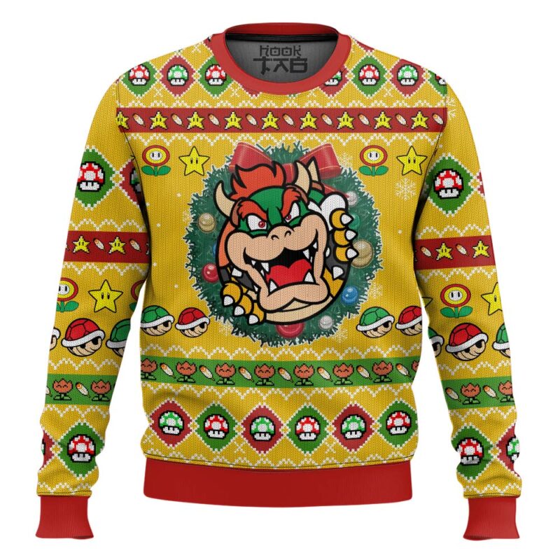 Hooktab Bowser Wreath Mario Bros Ugly Christmas Sweater