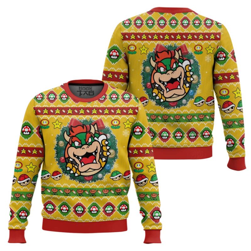 Hooktab Bowser Wreath Mario Bros Ugly Christmas Sweater Hooktab Bowser Wreath Mario Bros Ugly Christmas Sweater