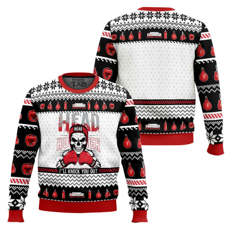 Hooktab Boxing Head Hunter Ugly Christmas Sweater Hooktab Boxing Head Hunter Ugly Christmas Sweater
