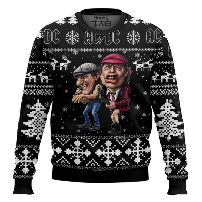 Hooktab Brian Johnson And Angus Young AC/DC Ugly Christmas Sweater