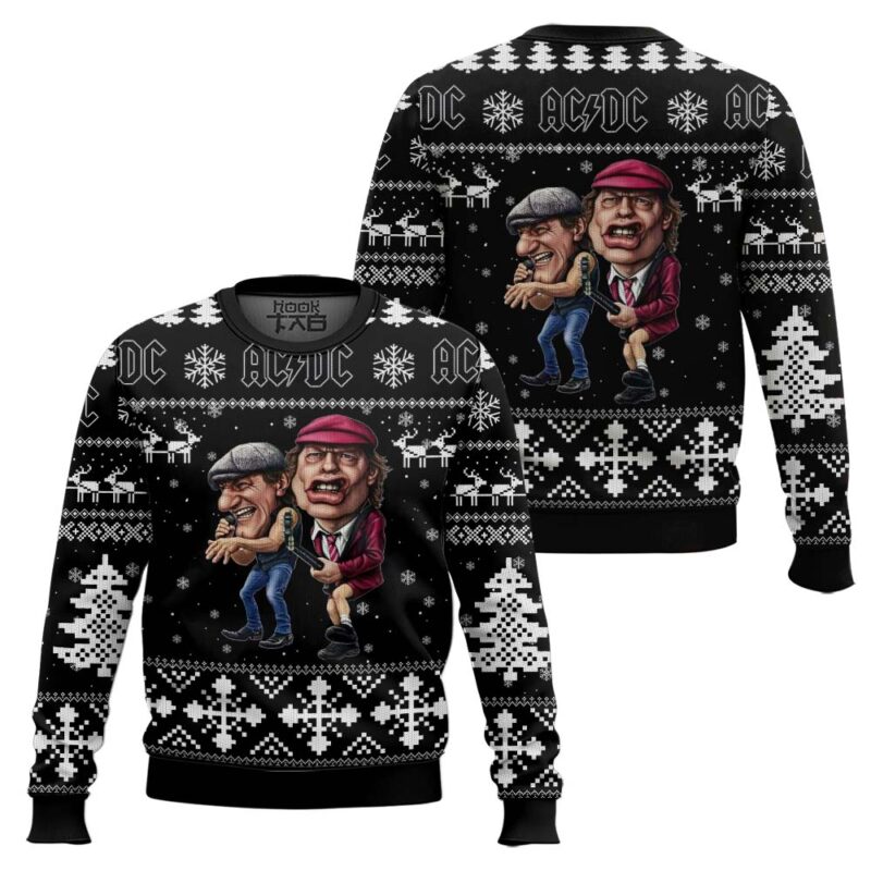 Hooktab Brian Johnson And Angus Young AC/DC Ugly Christmas Sweater Hooktab Brian Johnson And Angus Young AC/DC Ugly Christmas Sweater