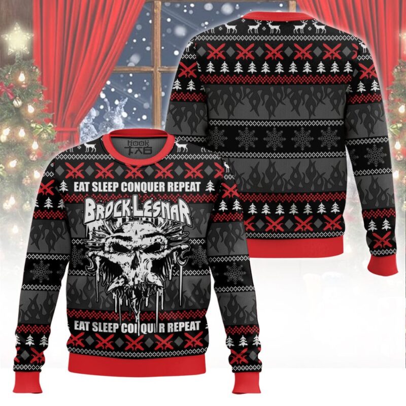 Hooktab Brock Lesnar Eat Sleep Conquer Repeat WWE Ugly Christmas Sweater Hooktab Brock Lesnar Eat Sleep Conquer Repeat WWE Ugly Christmas Sweater
