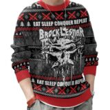 Hooktab Brock Lesnar Eat Sleep Conquer Repeat WWE Ugly Christmas Sweater