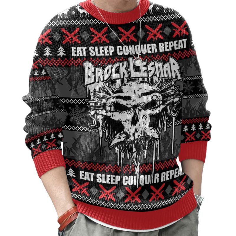 Hooktab Brock Lesnar Eat Sleep Conquer Repeat WWE Ugly Christmas Sweater Hooktab Brock Lesnar Eat Sleep Conquer Repeat WWE Ugly Christmas Sweater