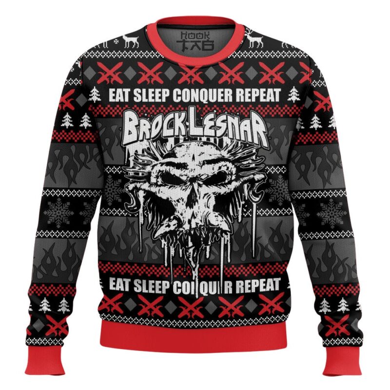 Hooktab Brock Lesnar Eat Sleep Conquer Repeat WWE Ugly Christmas Sweater