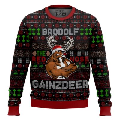 Hooktab Brodolf The Red-nosed Gainzdeer Ugly Christmas Sweater