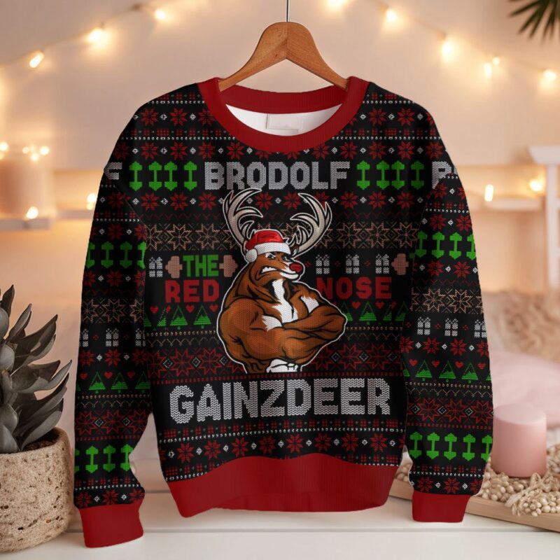 Hooktab Brodolf The Red-nosed Gainzdeer Ugly Christmas Sweater Hooktab Brodolf The Red-nosed Gainzdeer Ugly Christmas Sweater