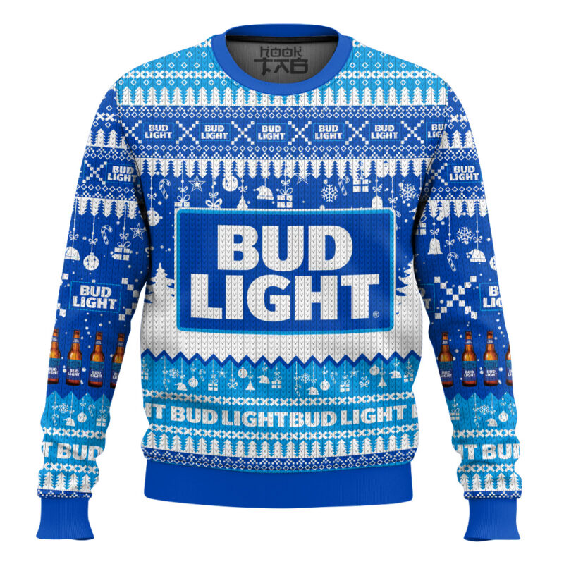 Hooktab Bud Light American Beer Ugly Christmas Sweater
