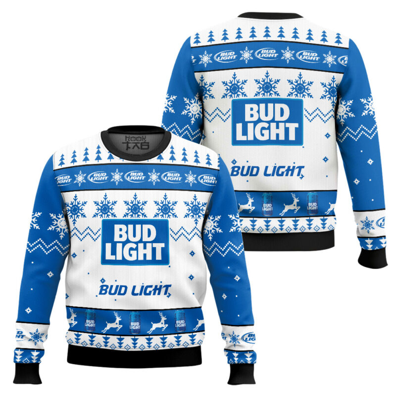 Hooktab Bud Light American Lager Beer Ugly Christmas Sweater Hooktab Bud Light American Lager Beer Ugly Christmas Sweater