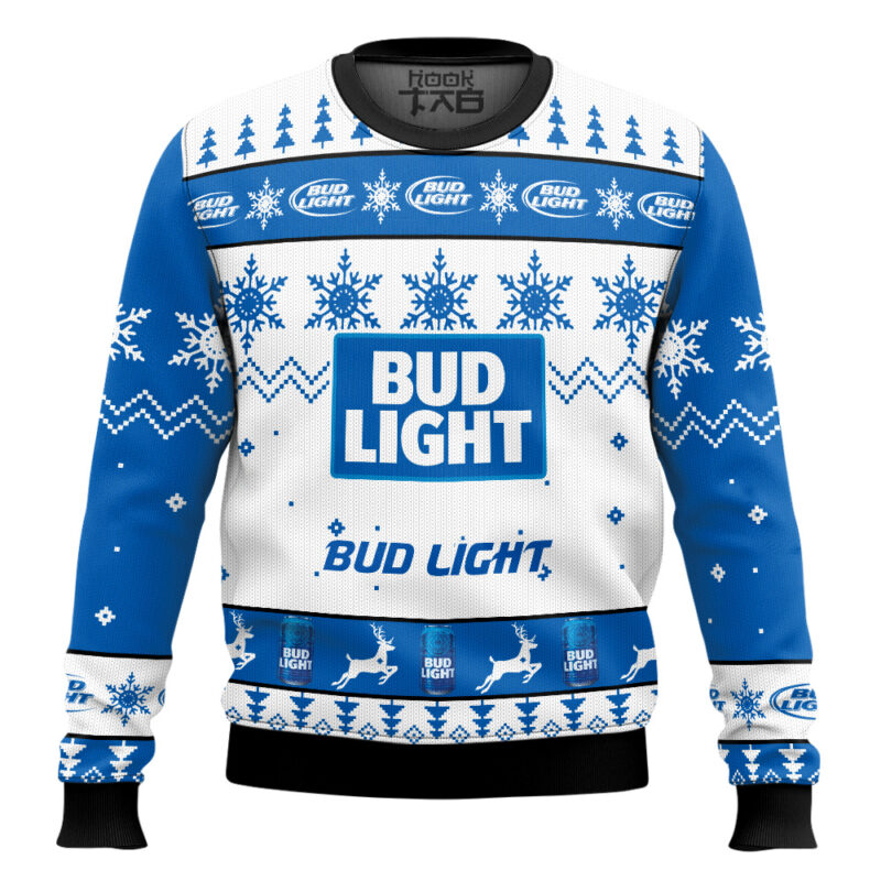 Hooktab Bud Light American Lager Beer Ugly Christmas Sweater