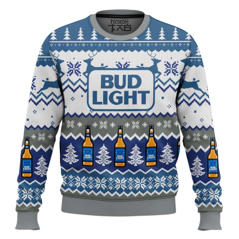 Hooktab Bud Light American Lager Ugly Christmas Sweater