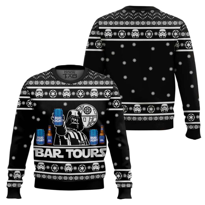 Hooktab Bud Light Bar Tours Ugly Christmas Sweater Hooktab Bud Light Bar Tours Ugly Christmas Sweater