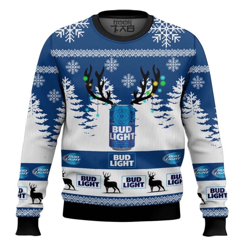 Hooktab Bud Light Beer - Custom Name Ugly Christmas Sweater