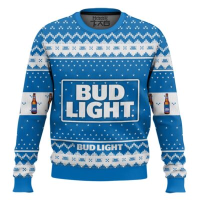 Hooktab Bud Light Beer Ugly Christmas Sweater
