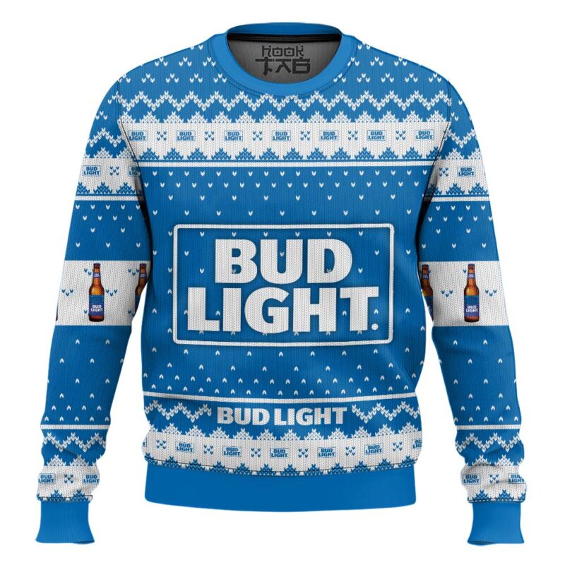 Hooktab Bud Light Beer Ugly Christmas Sweater