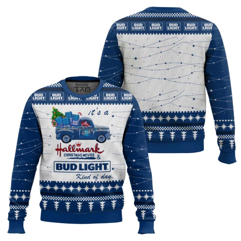 Hooktab Bud Light Hallmark Ugly Christmas Sweater Hooktab Bud Light Hallmark Ugly Christmas Sweater