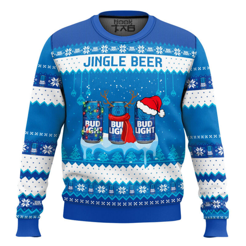 Hooktab Bud Light Jingle Beer Ugly Christmas Sweater