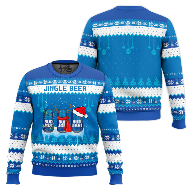 Hooktab Bud Light Jingle Beer Ugly Christmas Sweater Hooktab Bud Light Jingle Beer Ugly Christmas Sweater