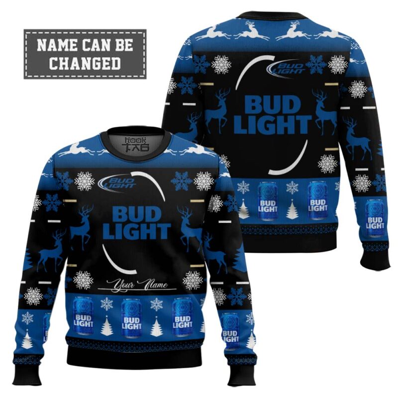 Hooktab Bud Light Lager - Custom Name Ugly Christmas Sweater Hooktab Bud Light Lager - Custom Name Ugly Christmas Sweater