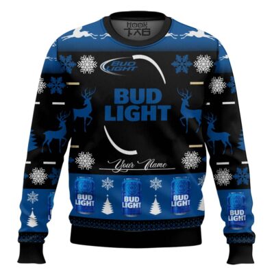 Hooktab Bud Light Lager - Custom Name Ugly Christmas Sweater
