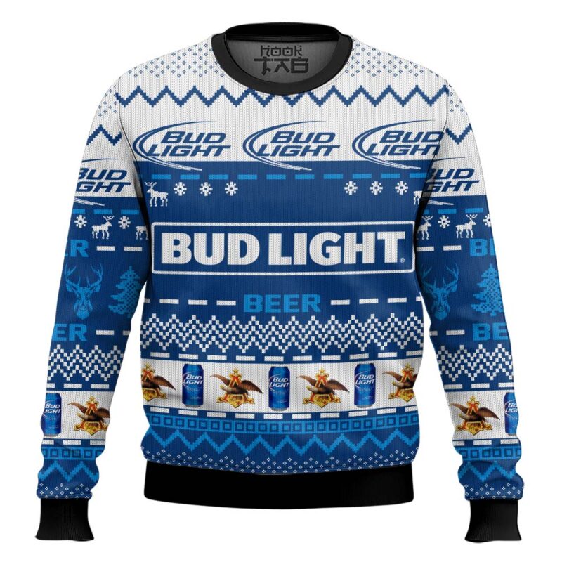 Hooktab Bud Light Lager Ugly Christmas Sweater
