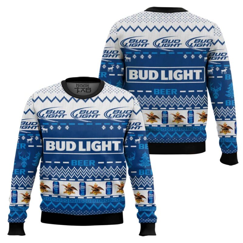 Hooktab Bud Light Lager Ugly Christmas Sweater Hooktab Bud Light Lager Ugly Christmas Sweater